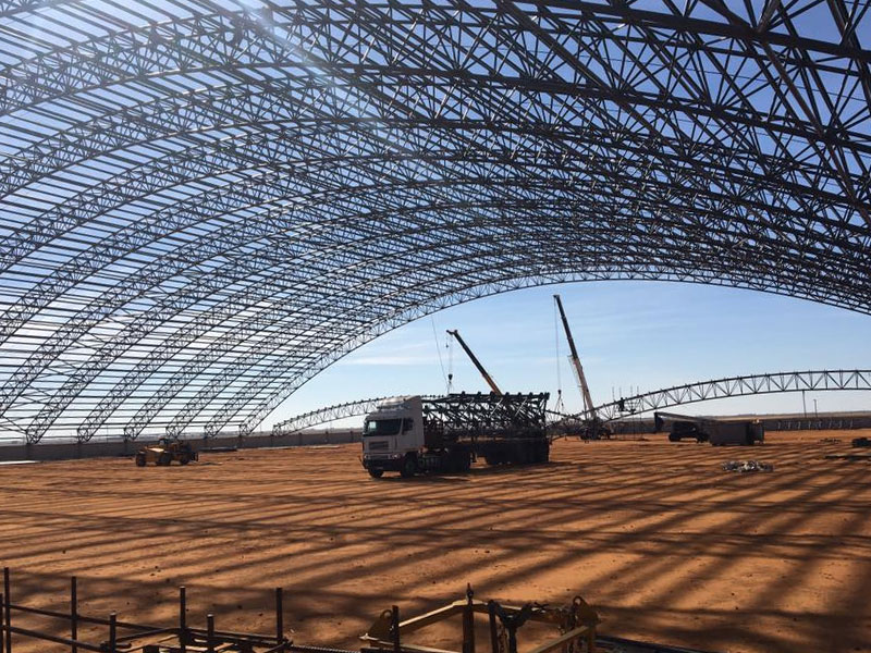 Another delivery of almost 200 sections of the pipe trusses just before another truss lift.
